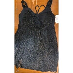 Wantdo One Piece Swimsuit Swimdress Sz 16-18 Black Crochet Padded Cups Bathing
